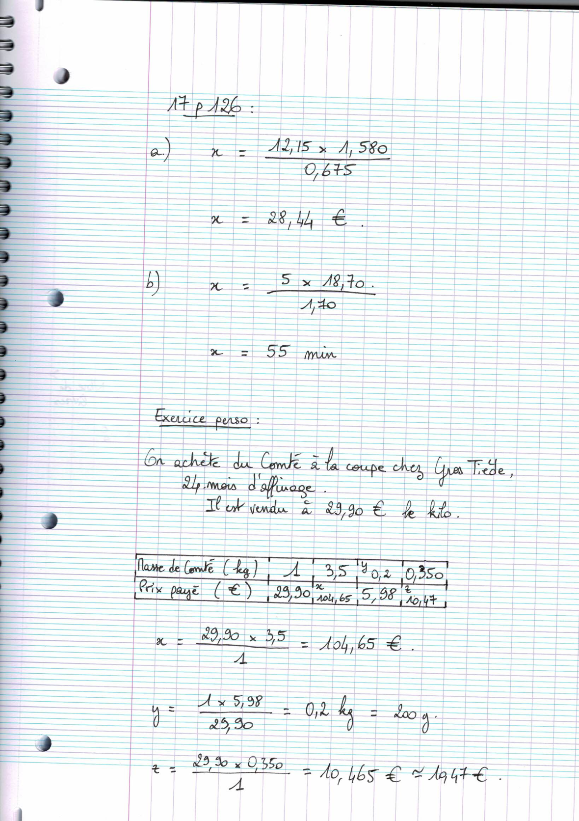 Page scannée du cahier de la classe 405