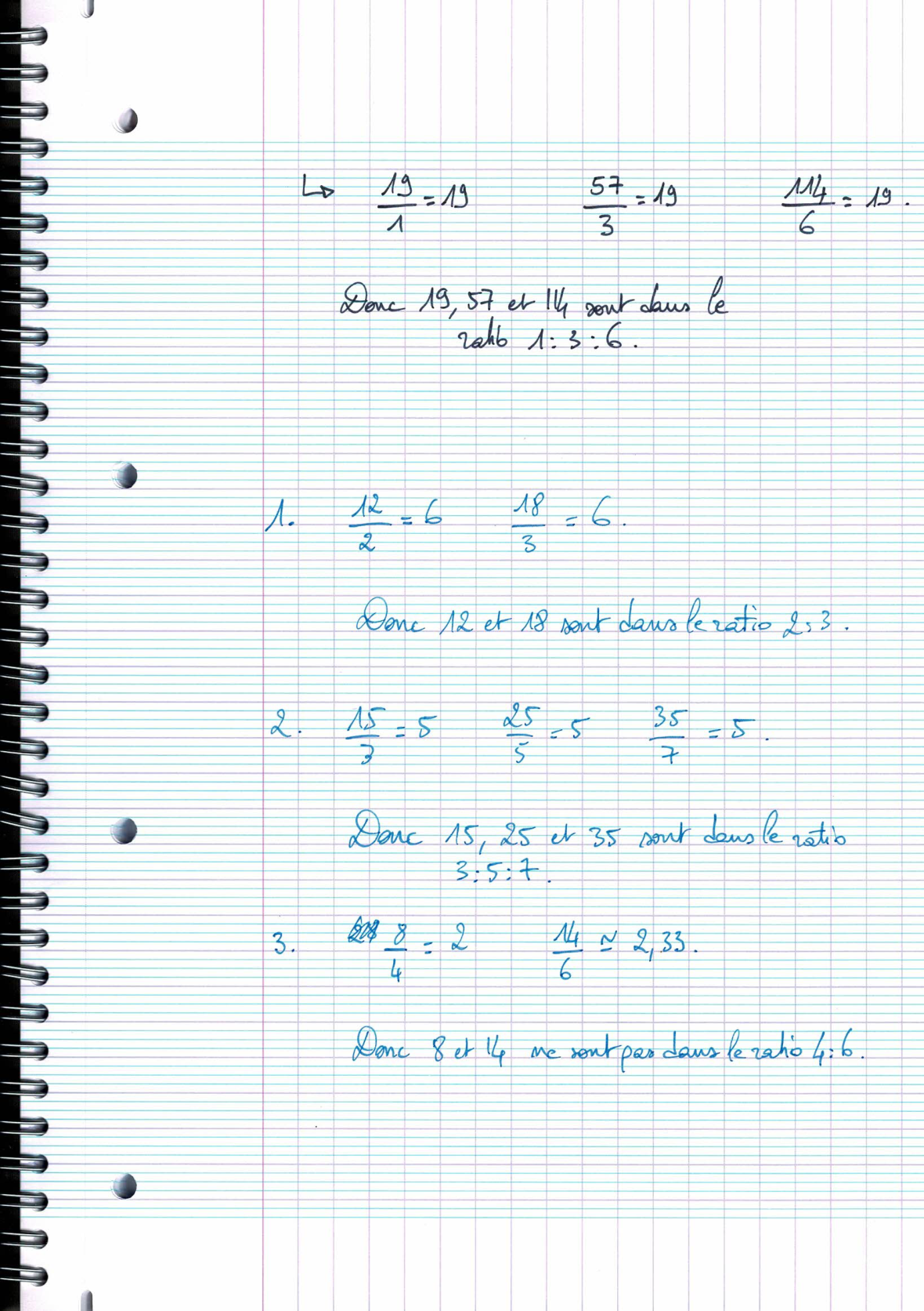 Page scannée du cahier de la classe 405