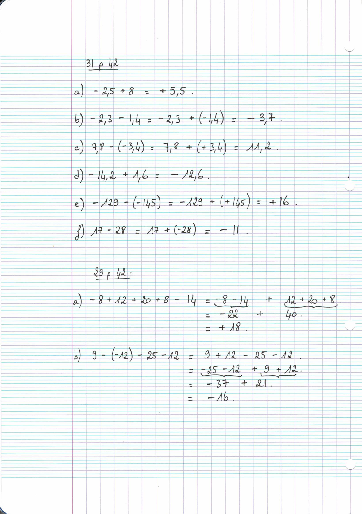 Page scannée du cahier de la classe 302