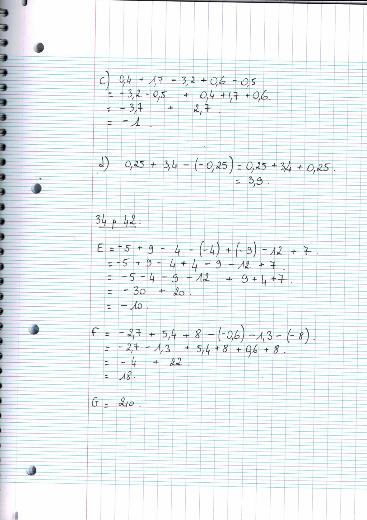 Page scannée du cahier de la classe 302