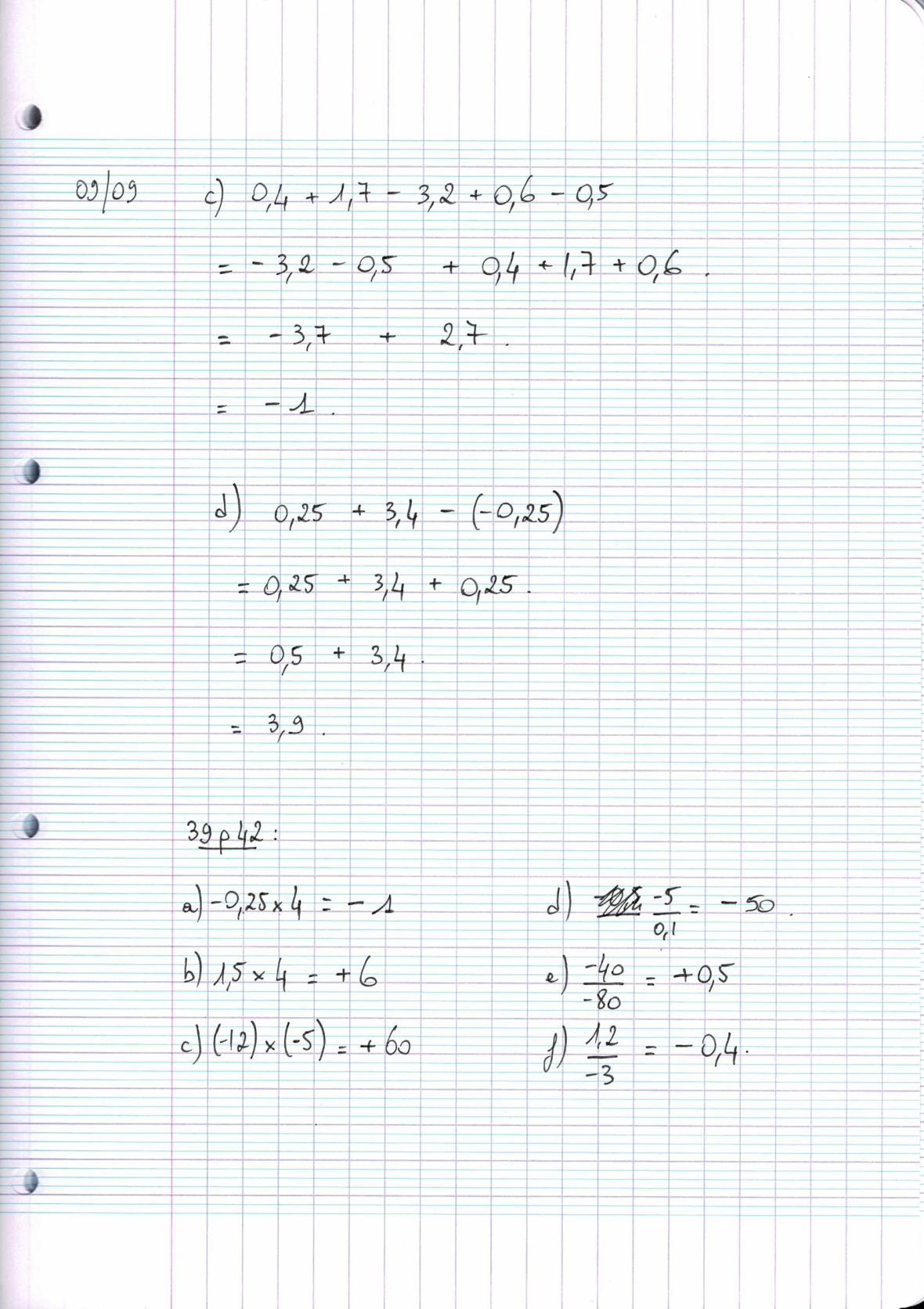 Page scannée du cahier de la classe 303