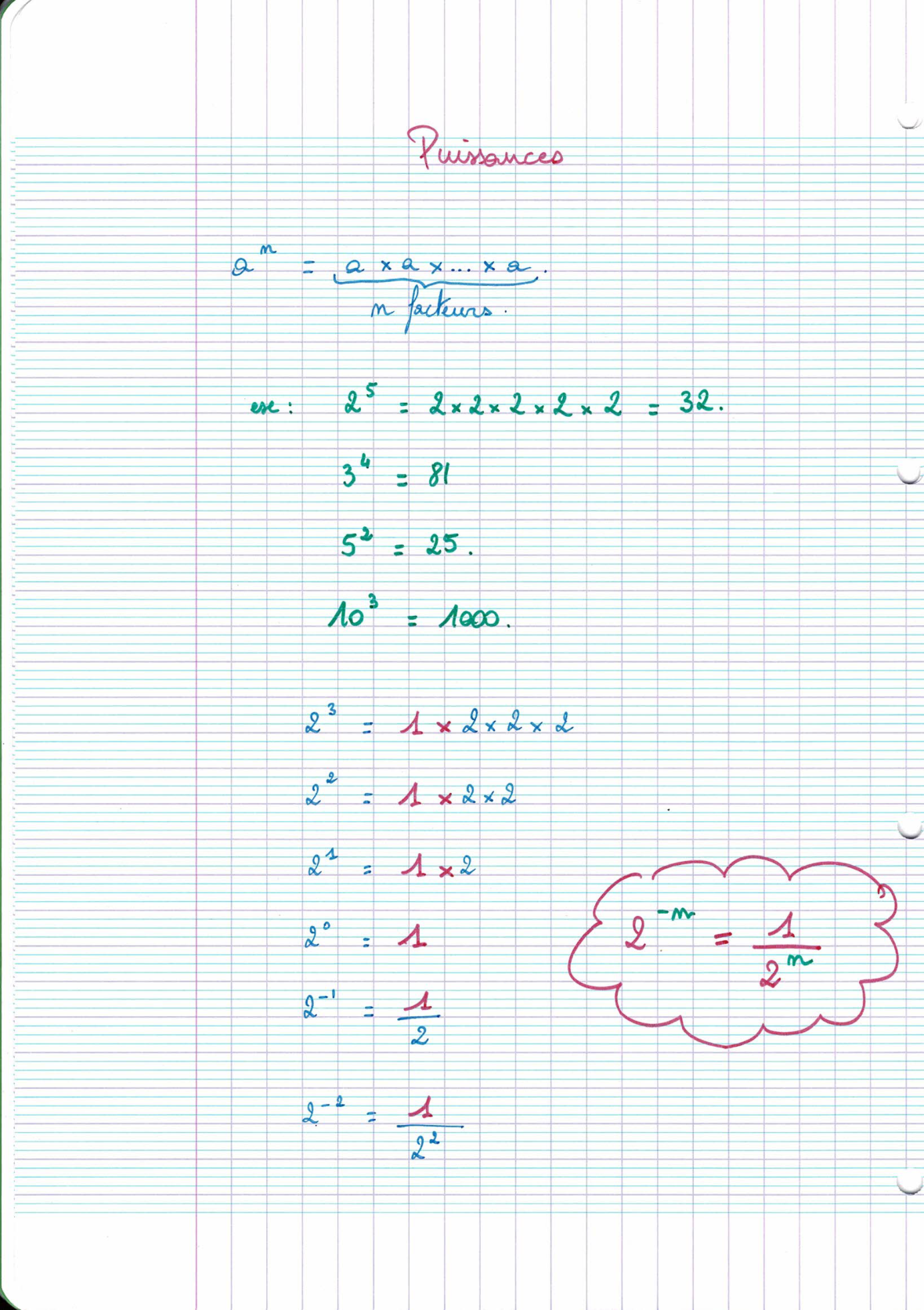Page scannée du cahier de la classe 303