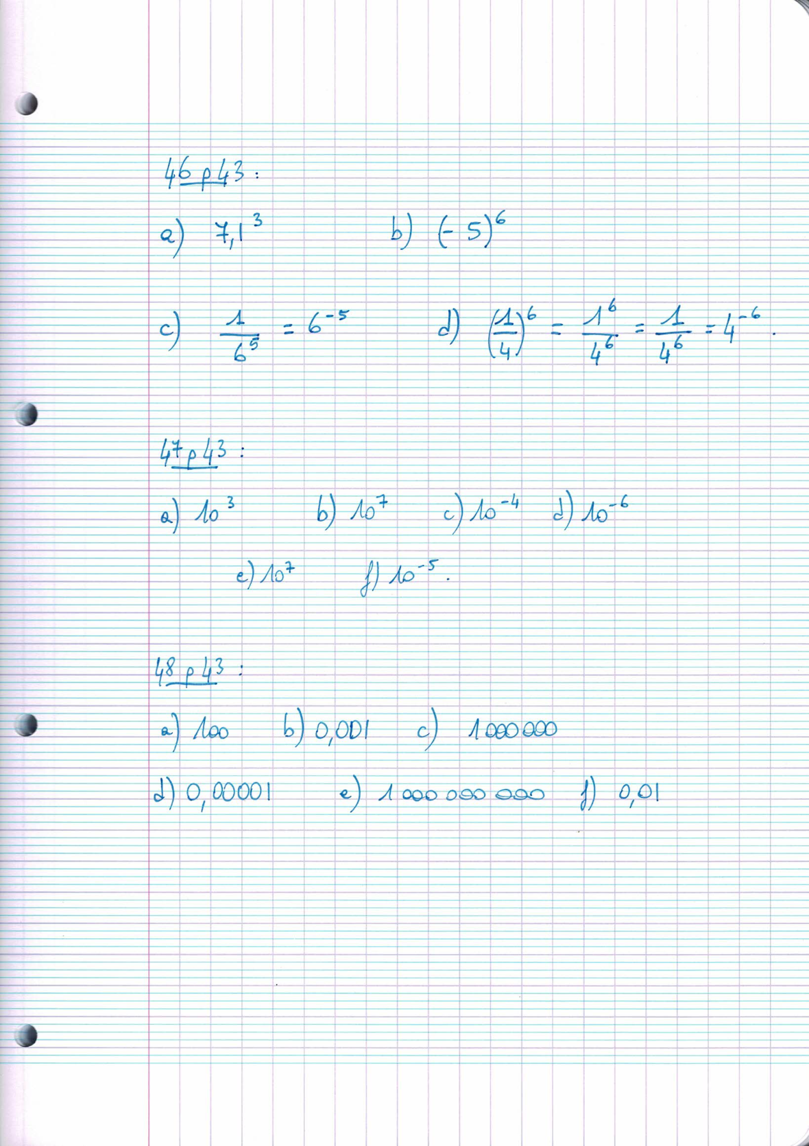 Page scannée du cahier de la classe 308