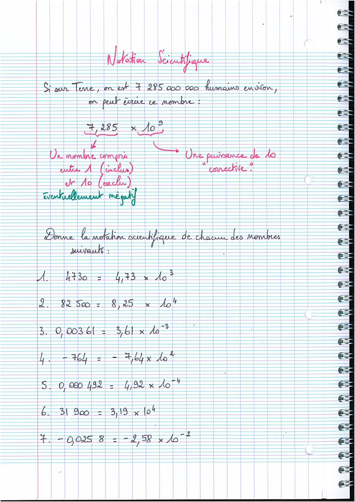 Page scannée du cahier de la classe 303