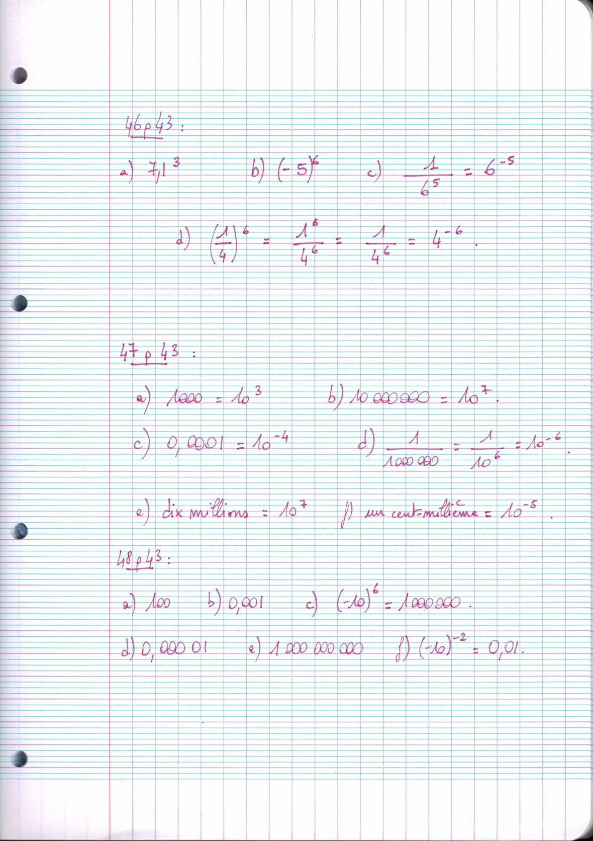 Page scannée du cahier de la classe 302