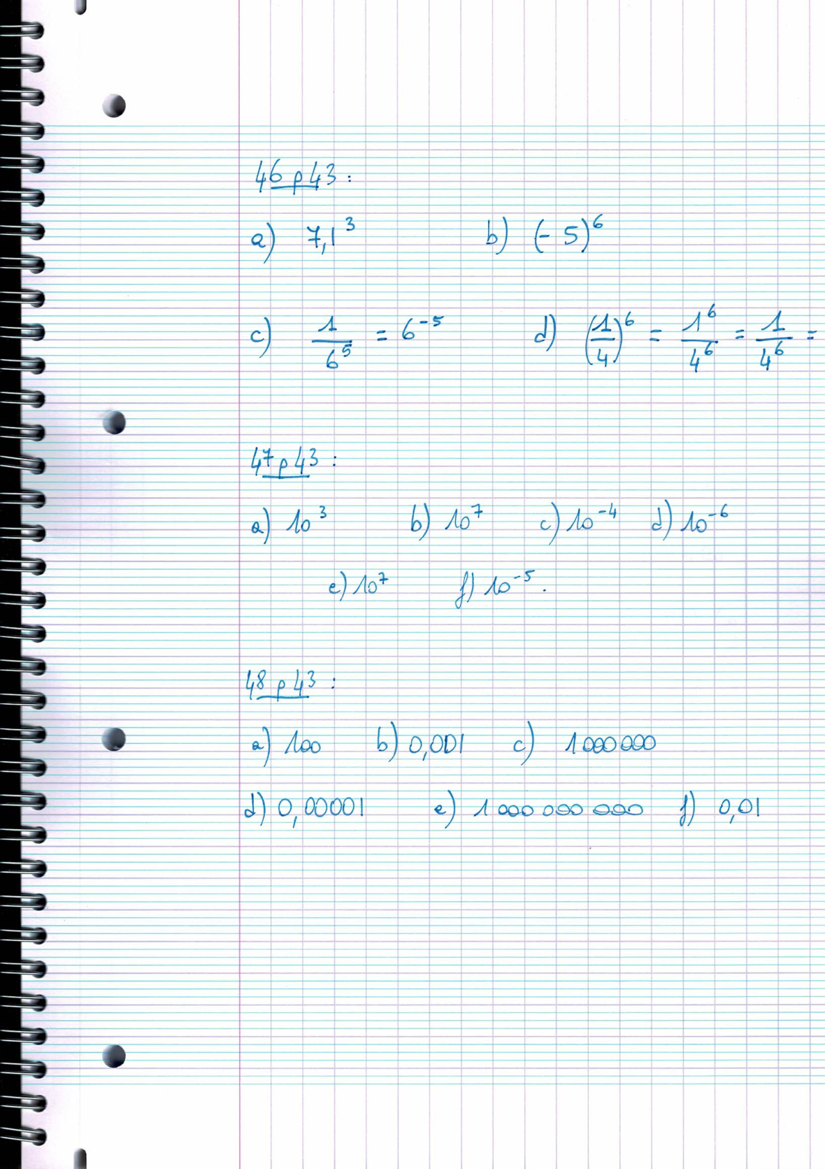 Page scannée du cahier de la classe 308