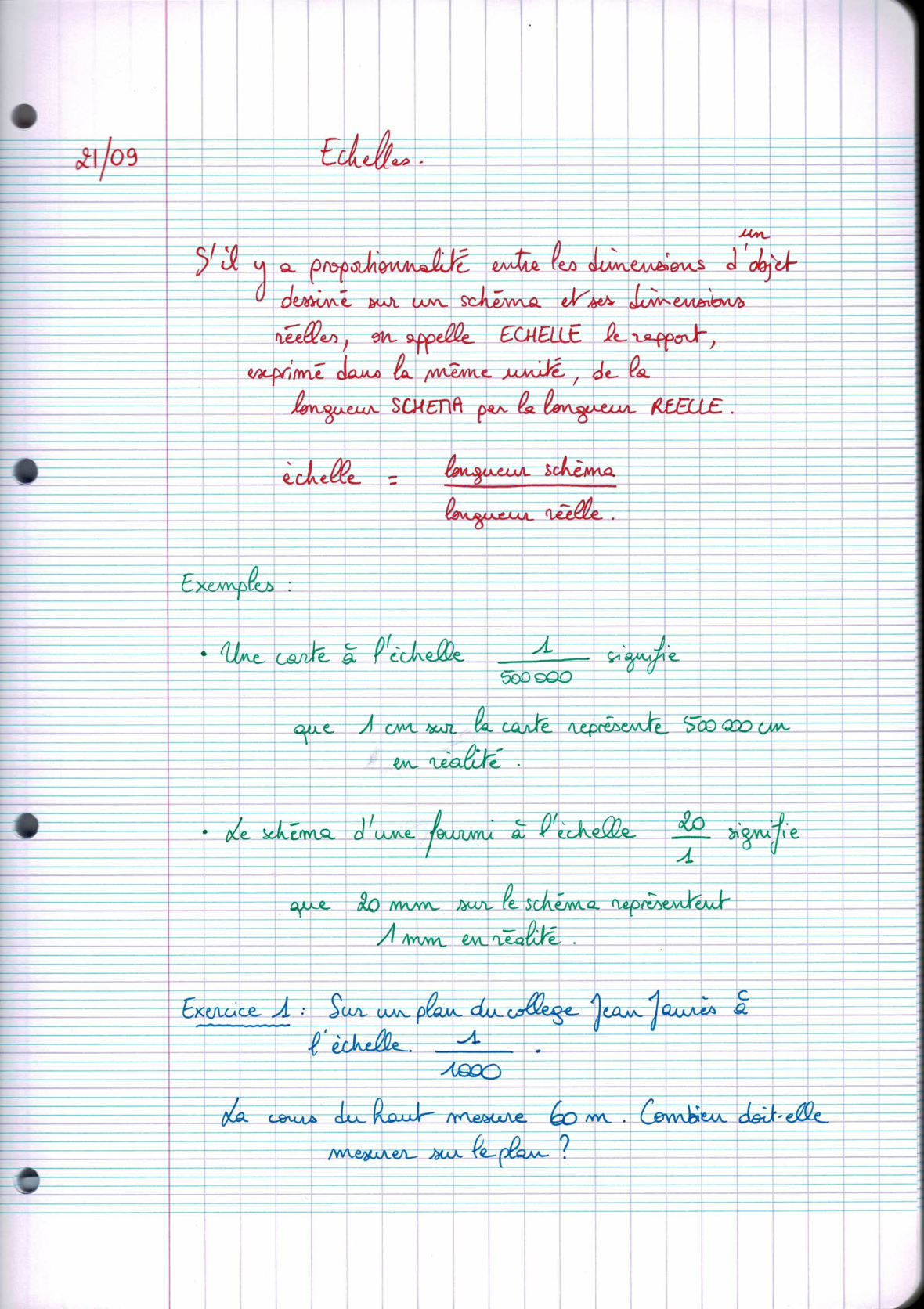 Page scannée du cahier de la classe 402
