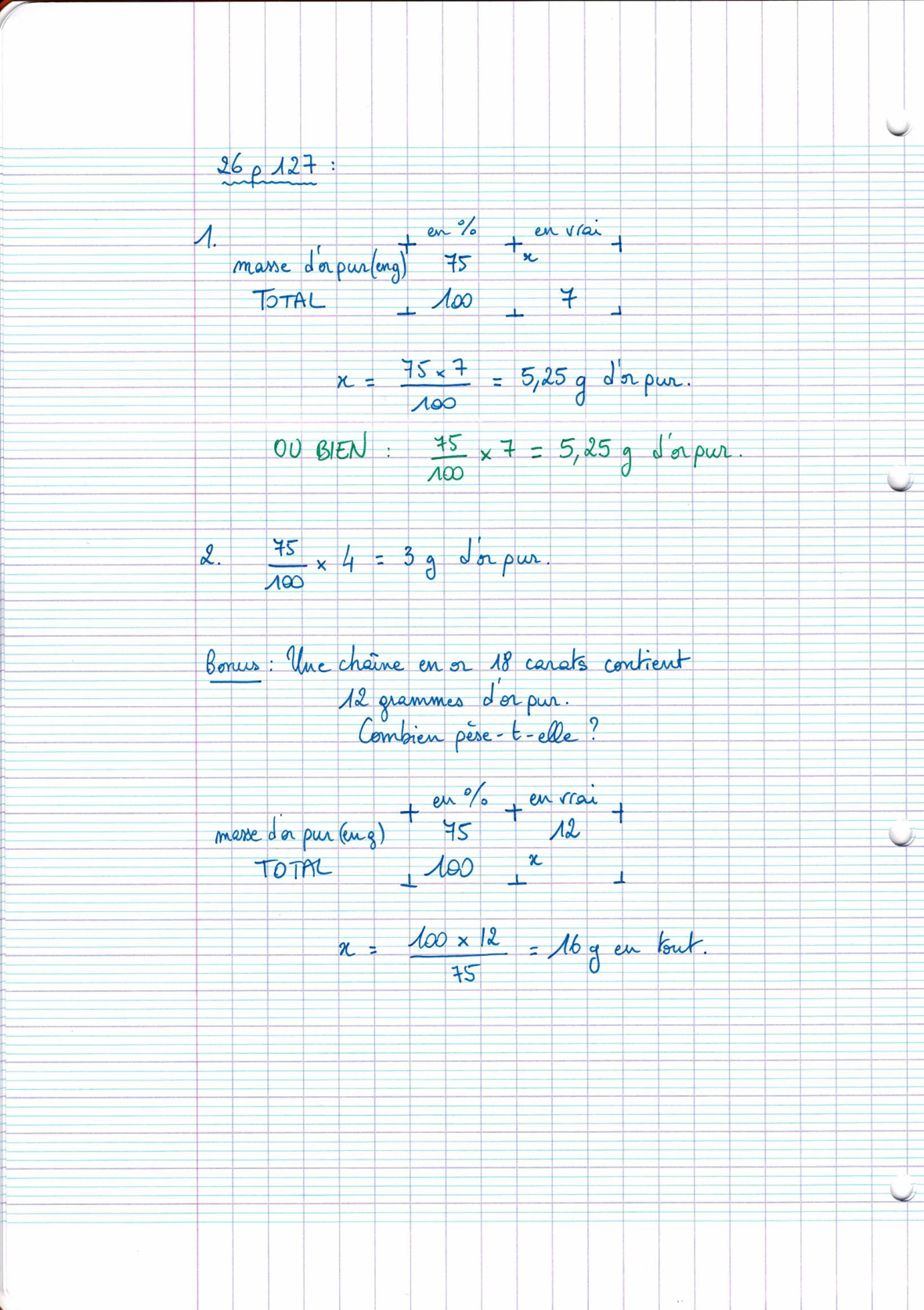 Page scannée du cahier de la classe 405