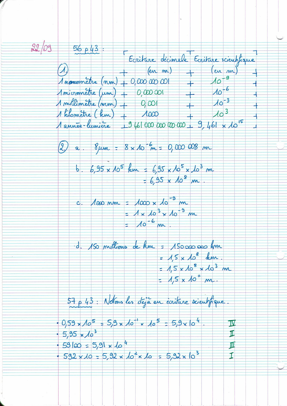Page scannée du cahier de la classe 302