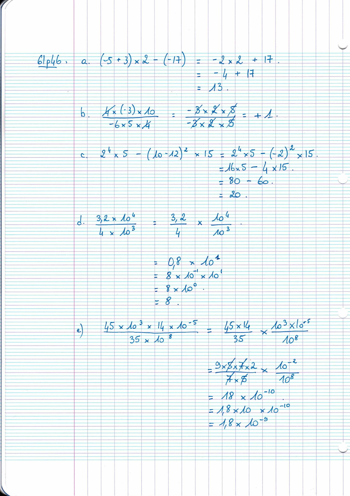Page scannée du cahier de la classe 302
