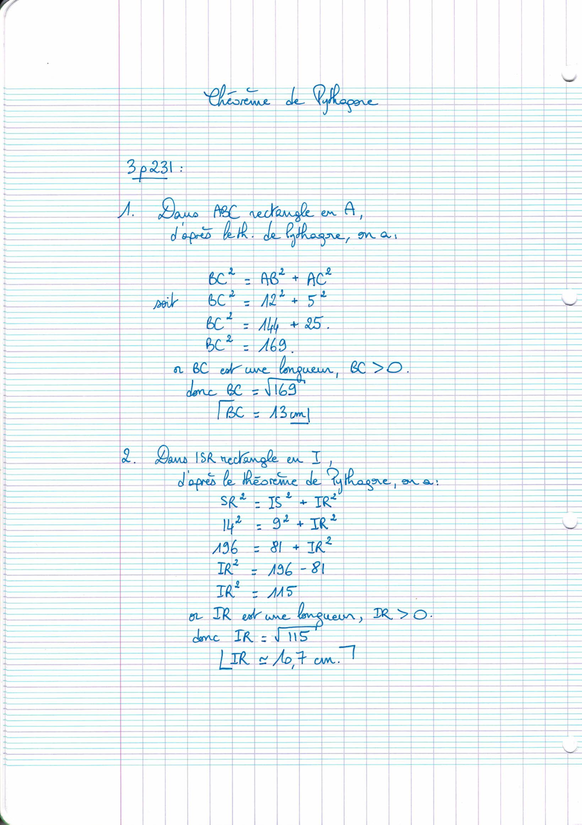 Page scannée du cahier de la classe 303